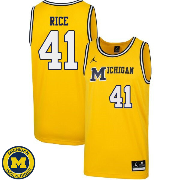 Men Michigan Wolverines #41 Glen Rice Yellow 1989 Retro Embroidery Basketball Jersey